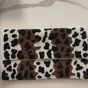 Beaded leopard clutch